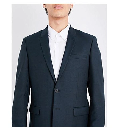 Shop Sandro Slim-fit Wool And Mohair-blend Jacket In Peacock Blue