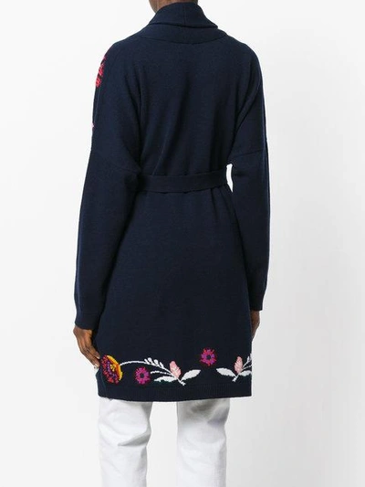 Shop Barrie Floral Intarsia Cardigan In Blue