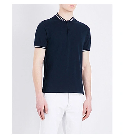 Sandro Striped-trim Cotton-piqué Polo Shirt In Navy Blue