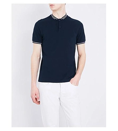 Shop Sandro Striped-trim Cotton-piqué Polo Shirt In Navy Blue