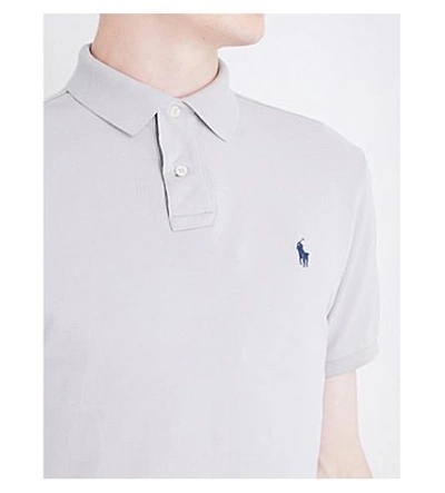 Shop Polo Ralph Lauren Logo Cotton-piqué Polo Shirt In Silver Smoke