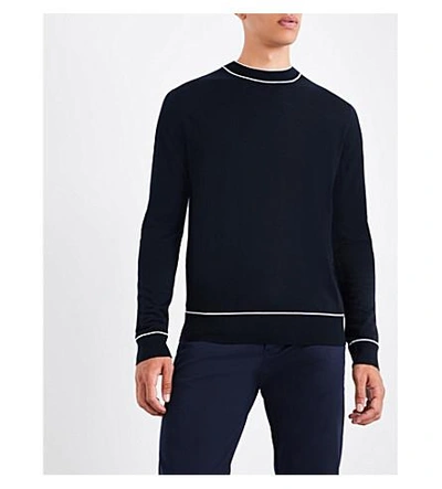 Shop Sandro Crewneck Wool Sweater In Navy Blue