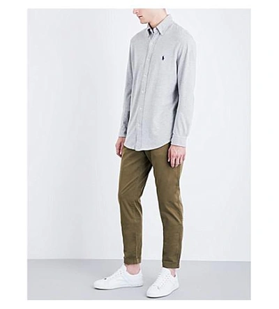 Shop Polo Ralph Lauren Regular-fit Button-down Cotton-mesh Shirt In Spring Heather