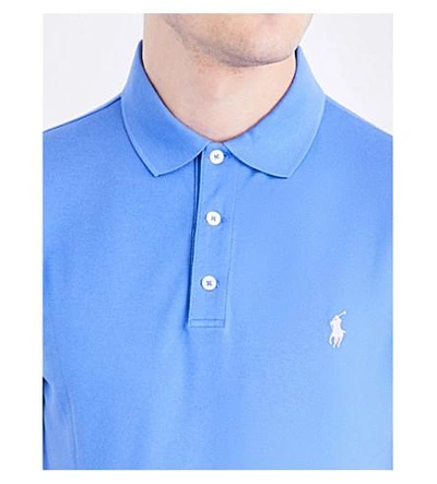 Shop Polo Ralph Lauren Slim-fit Stretch Cotton-mesh Polo Shirt In Scottsdale Blue