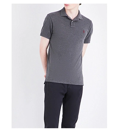 Polo Ralph Lauren Logo-embroidered Custom Slim-fit Cotton-mesh Polo Shirt In Stadium Grey He