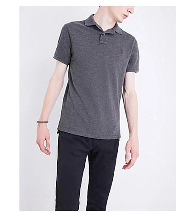 Shop Polo Ralph Lauren Logo-embroidered Custom Slim-fit Cotton-mesh Polo Shirt In Stadium Grey He