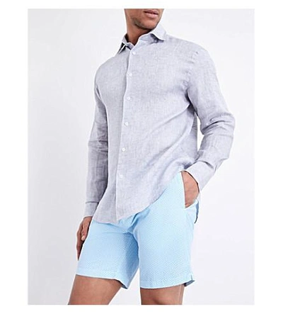 Shop Frescobol Carioca Regular-fit Linen Shirt In Melange Grey