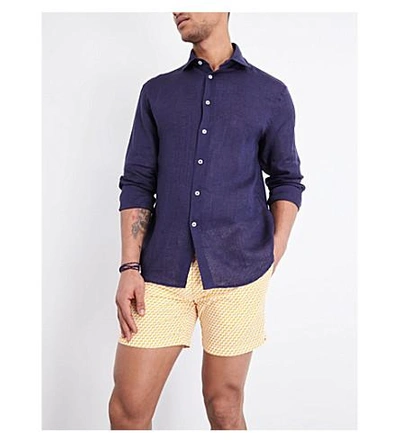 Shop Frescobol Carioca Regular-fit Linen Shirt In Midnight Blue