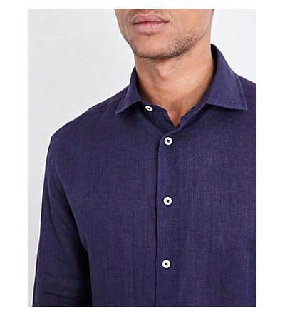 Shop Frescobol Carioca Regular-fit Linen Shirt In Midnight Blue