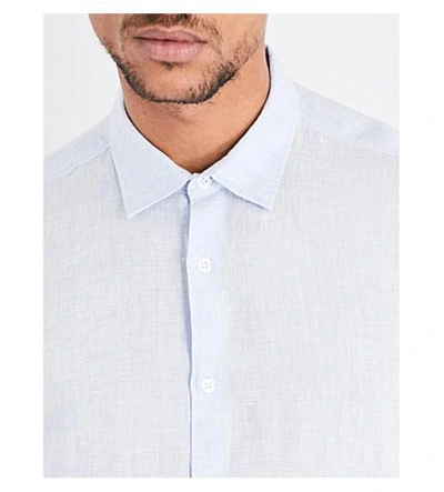 Shop Orlebar Brown Morton Tailored Linen Shirt In Blue Ash