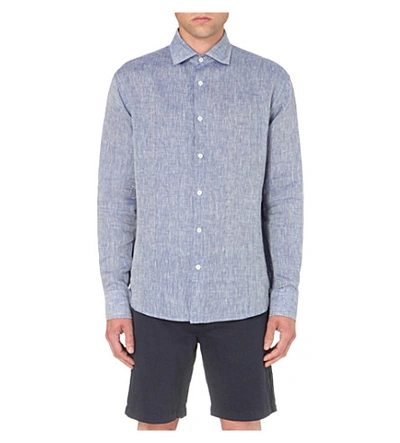 Frescobol Carioca Regular-fit Linen Shirt In Melange Blue
