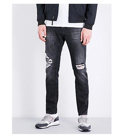 Calvin Klein Slim-fit Tapered Stretch-denim Jeans In Black Jack Destructed