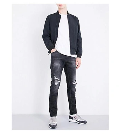 Shop Calvin Klein Slim-fit Tapered Stretch-denim Jeans In Black Jack Destructed