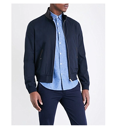 Sandro Stand Collar Suede Bomber Jacket In Navy Blue ModeSens