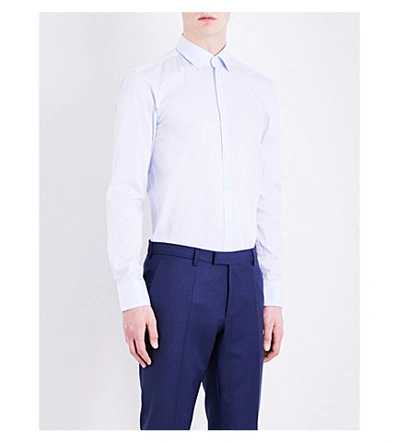 Hugo Boss Striped Slim-fit Cotton Shirt In Light/pastel Blue