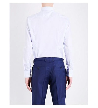 Shop Hugo Boss Striped Slim-fit Cotton Shirt In Light/pastel Blue