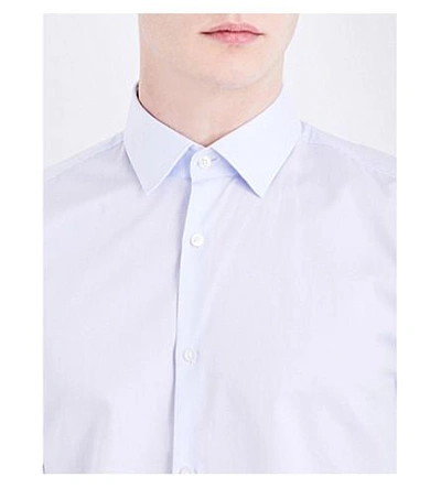 Shop Hugo Boss Striped Slim-fit Cotton Shirt In Light/pastel Blue