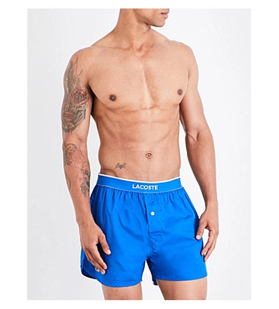 Lacoste Pack Of Three Cotton woven Boxers In Blu Wht Red ModeSens