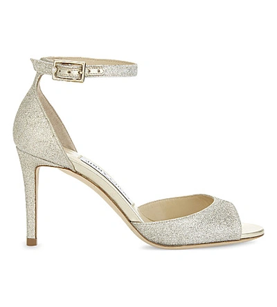 Shop Jimmy Choo Annie 85 Glitter Heeled Sandals In Platinum Ice