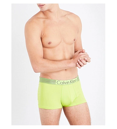 Shop Calvin Klein Iron Strength Low-rise Stretch Trunks In Bright Lime