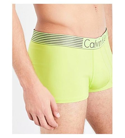 Shop Calvin Klein Iron Strength Low-rise Stretch Trunks In Bright Lime