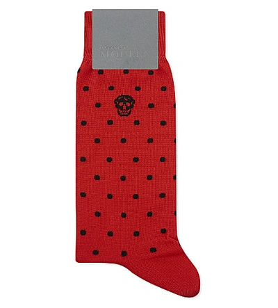 Alexander Mcqueen Skull And Polka-dot Cotton-blend Socks In Red Black