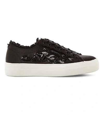 Steve Madden Greed Embellished Satin Flatform Sneakers In Black-satin