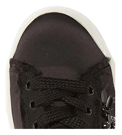 Shop Steve Madden Greed Embellished Satin Flatform Sneakers In Black-satin