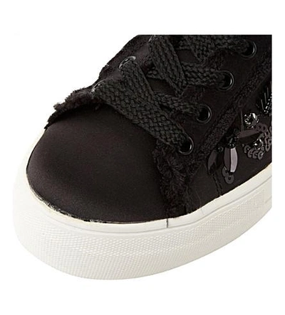 Shop Steve Madden Greed Embellished Satin Flatform Sneakers In Black-satin