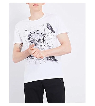 Shop Alexander Mcqueen Skull Map-print Cotton-jersey T-shirt In White/black