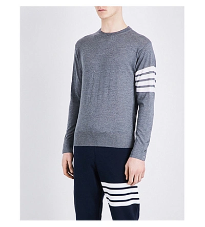 Thom Browne Striped-sleeve Wool Sweater In Med Grey