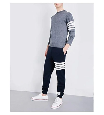 Shop Thom Browne Striped-sleeve Wool Sweater In Med Grey