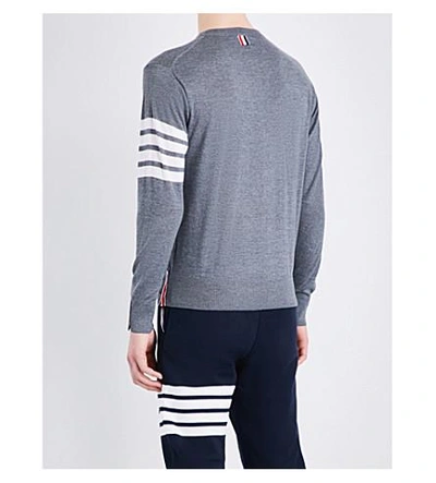 Shop Thom Browne Striped-sleeve Wool Sweater In Med Grey