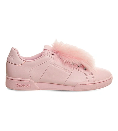 Reebok Npc Uk 2 Leather And Faux-fur Trainers In Polished Pink Fur