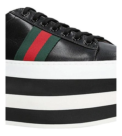 Shop Gucci Peggy Leather Platform Trainers In Blk/white