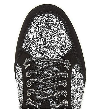 Shop Jimmy Choo Miami Leather And Glitter Trainers In Black & White