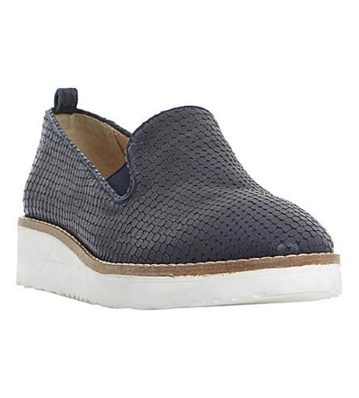 Shop Dune Guise Leather Flatform Slippers In Navy-reptile