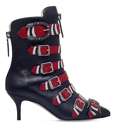 Shop Gucci Susan Buckled Leather Boots In Blk/other