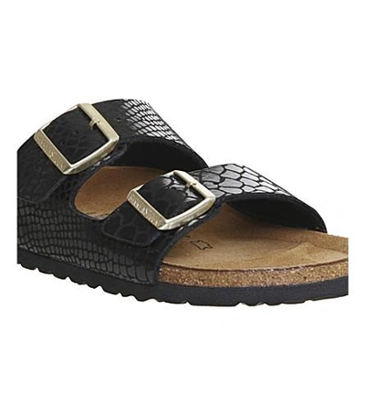 Shop Birkenstock Arizona Faux Snake-leather Sandals In Shiny Snake Black