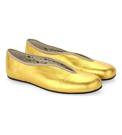Shop Gucci Hannelore Leather Ballet Shoes With Removable Platform In Gold Comb
