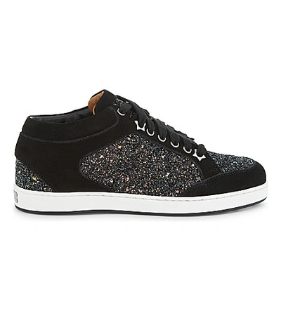 Jimmy Choo Miami Coarse Glitter And Suede Trainers In Bronze Mix/black |  ModeSens