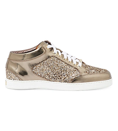 Jimmy Choo Miami Metallic-leather And Glitter Sneakers In Antique Gold/ pewter | ModeSens