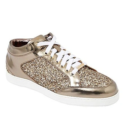 Jimmy Choo Miami Metallic-leather And Glitter Sneakers In Antique Gold/ pewter | ModeSens