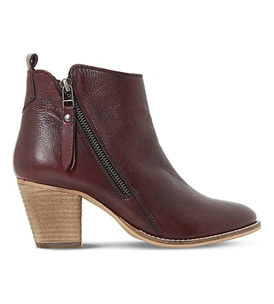 Dune Pontoon Leather Ankle Boots In Burgundy-leather