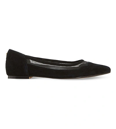 Dune Bonnee Scallop-trim Suede Court Shoes In Black-suede