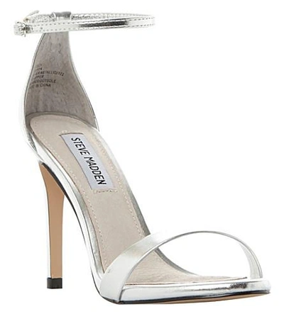Shop Steve Madden Stecy Metallic Faux-leather Sandals In Silver-synthetic