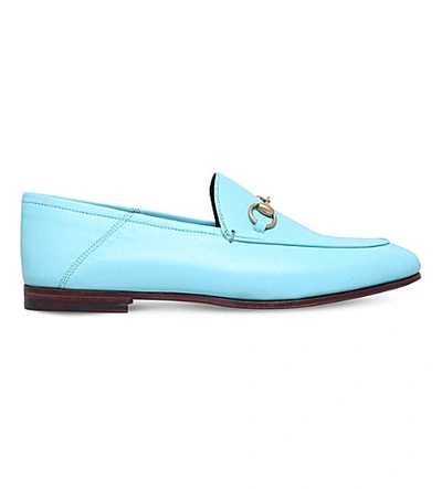 Shop Gucci Brixton Horsebit Leather Loafers In Pale Blue