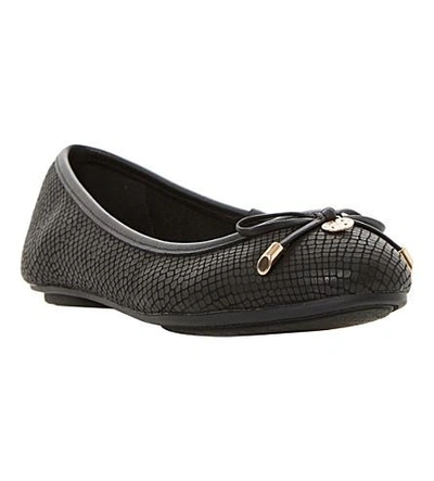 Shop Dune Hype Leather Ballerina Shoes In Black-reptile