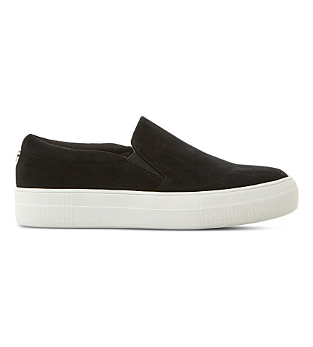 black suede steve madden slip ons