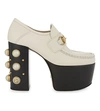 GUCCI VEGAS 125 PEARL LEATHER HIGH HEELED LOAFERS
